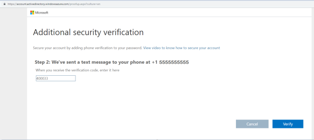 Additional security verification Page – Verification Code