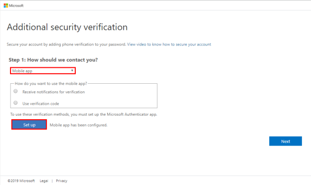 Additional security verification Page – Mobile App