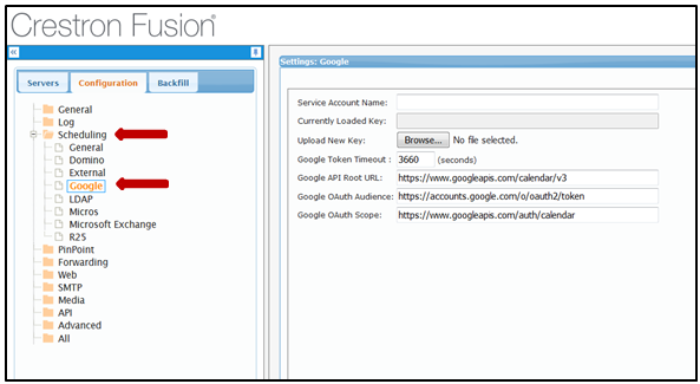 Crestron Fusion Configuration Web Client – Settings: Google Form