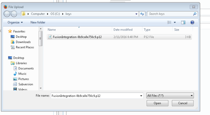 File Upload Dialog Box with Key File