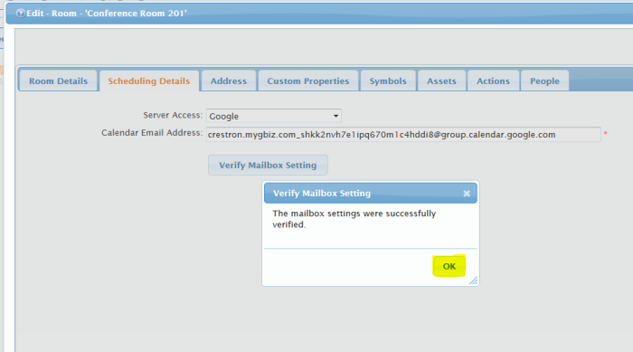 Verify Mailbox Setting Message Box