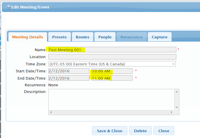 Meeting Details Tab