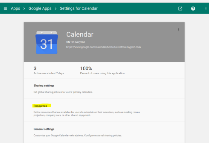 Settings for Calendar Page