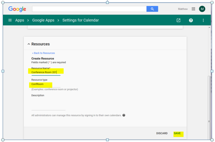 Resources Page - Configuring a Room Resource