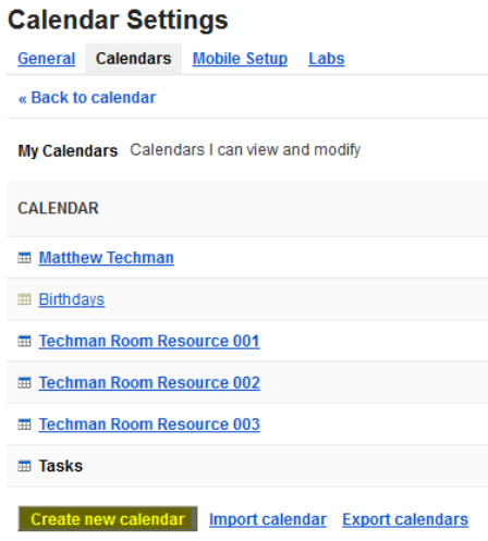 Calendar Settings Page