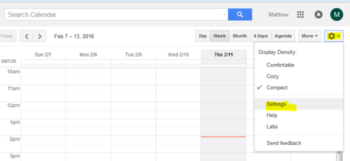 Calendar Settings Page
