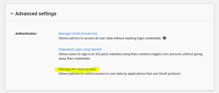 Manage API Client Access Link